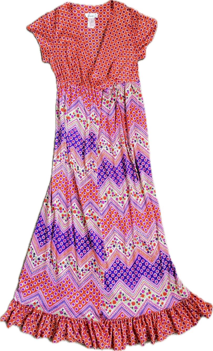 Vintage 70s Saramal Lingerie Wrap Nylon Dress Bohemian Retro Disco Maxi Small